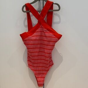 Zara Red and Pink Striped Bodysuit
